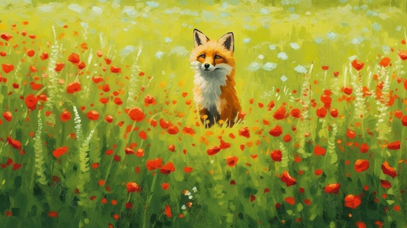 大自然鲜花从中一只可爱的狐狸插画,插画/手绘图,插画/手绘图库,插画/手绘图下载,插画/手绘